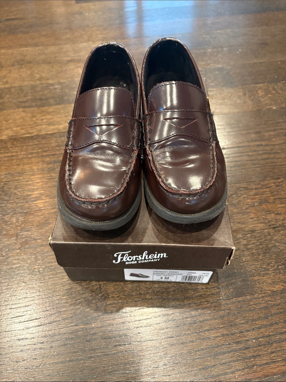 Florsheim kids Burgundy Leather Penny Loafers. School uniform style and comfort.